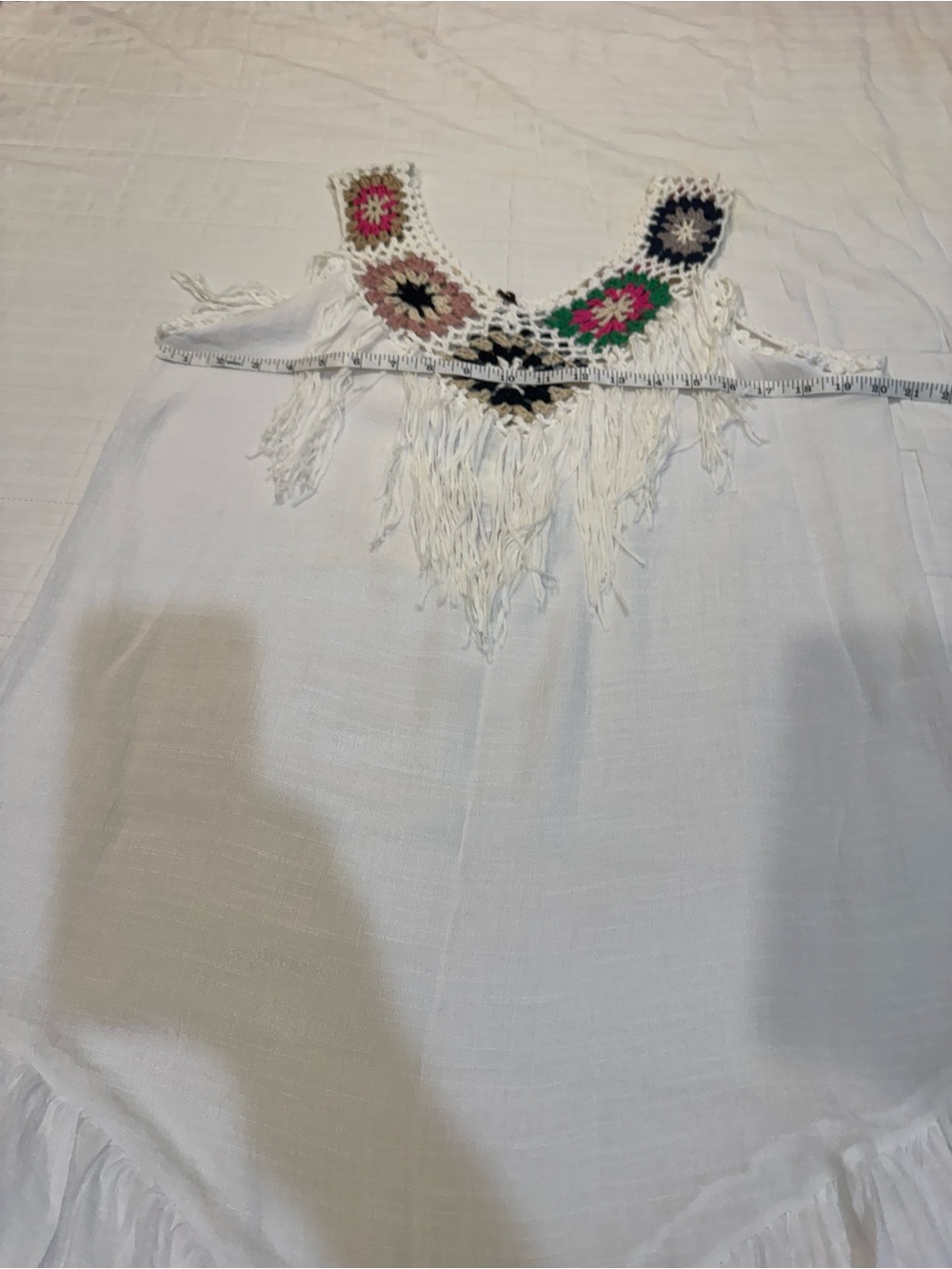 Boho Crochet Granny Square Fringe Dress Sleeveless Festival Beach Cover Up NWT - Picture 9 of 10